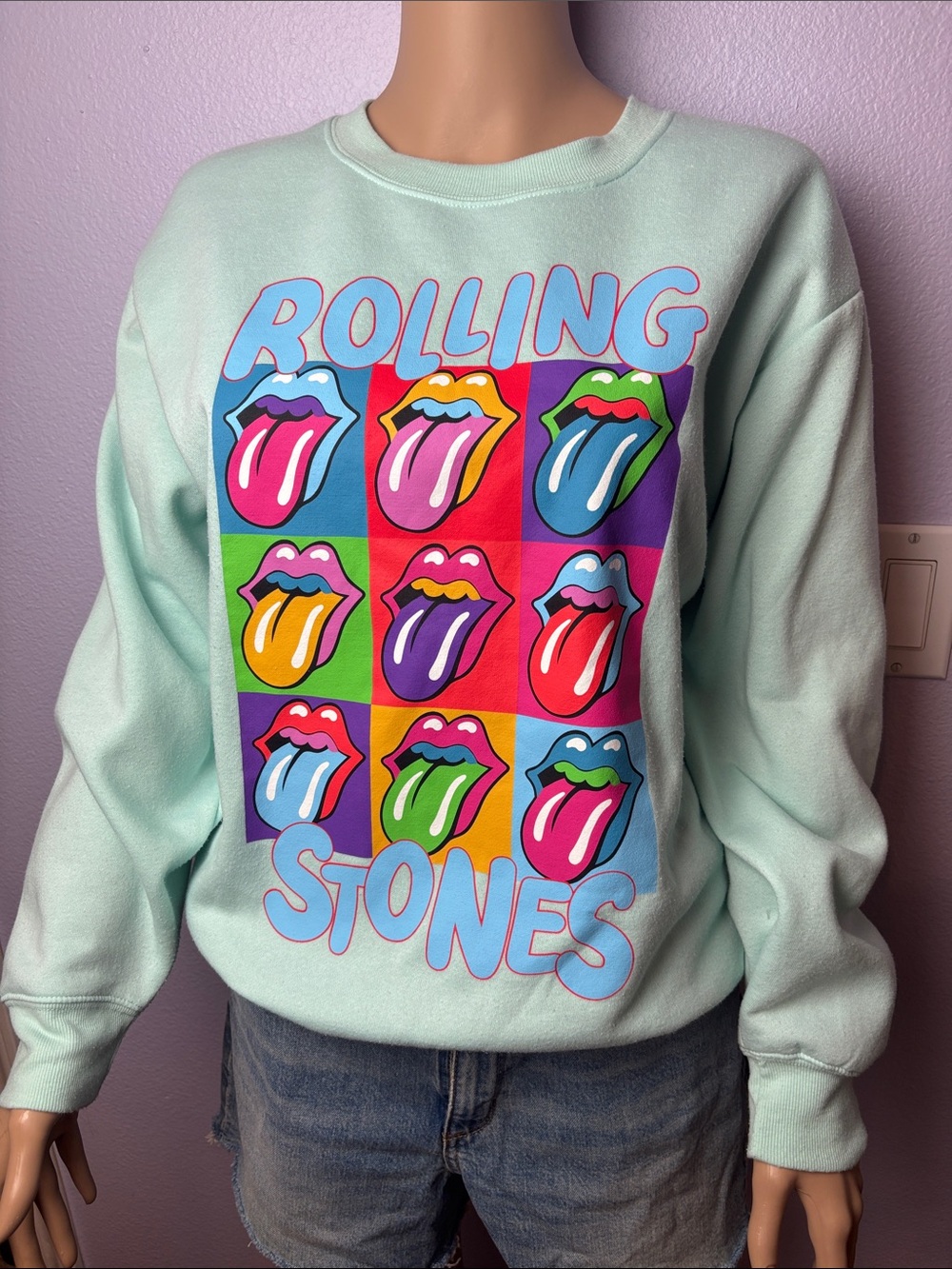 Rolling Stones mint green Andy Warhol style graphic sweatshirt